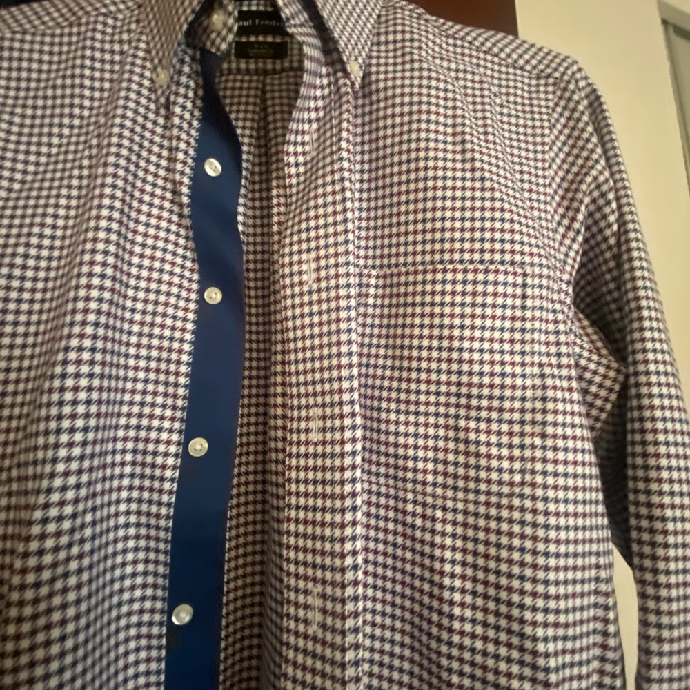Men'sPaul Fredrick Navy and White Patterned Shirt